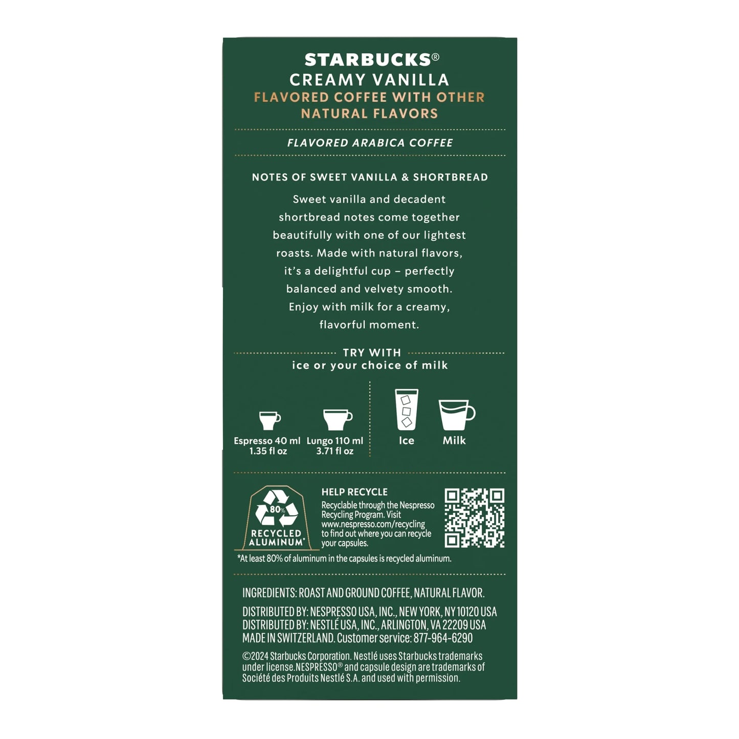 Starbucks by Nespresso Original Line, Creamy Vanilla, Flavored Roast Nespresso Pods, 10 Ct