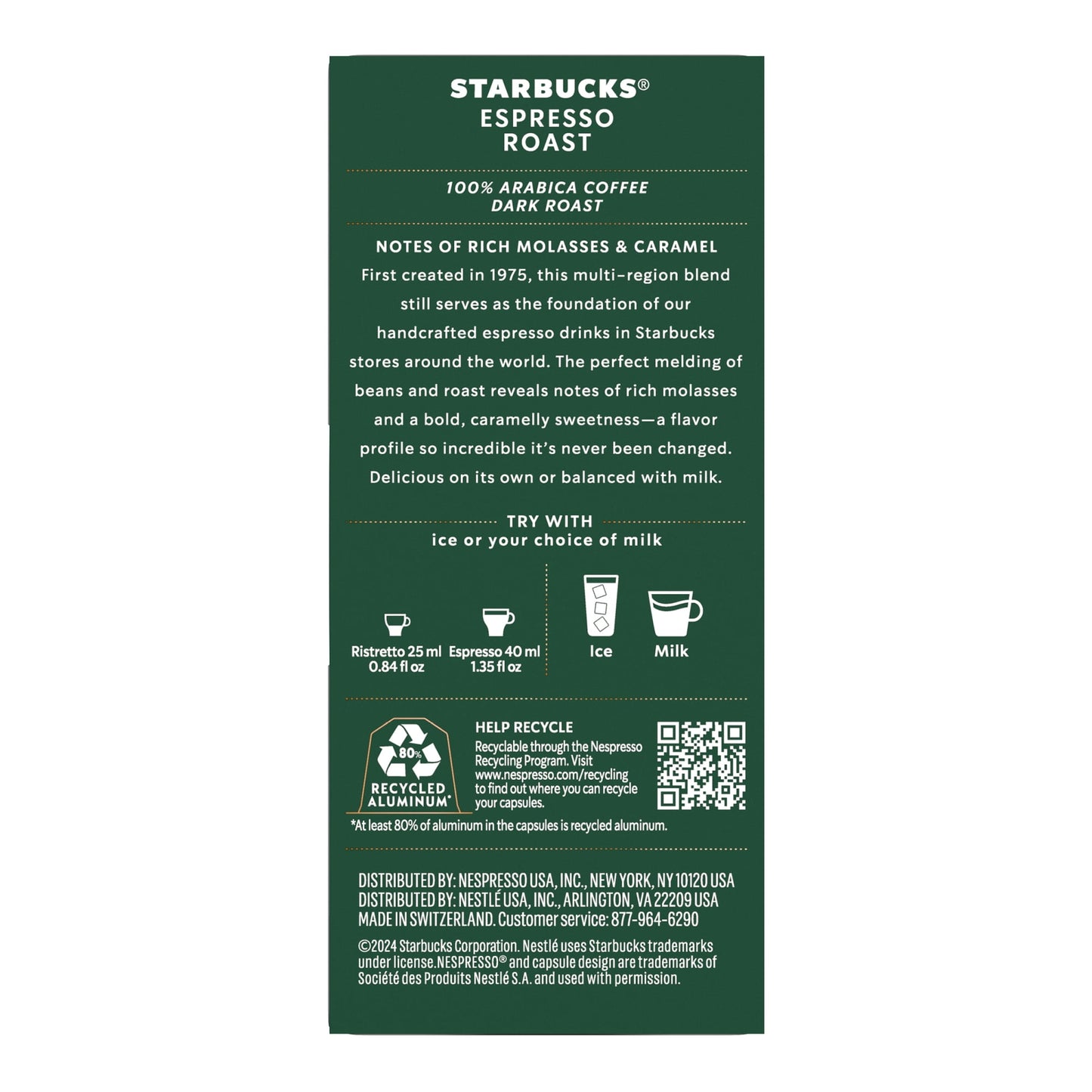 Starbucks by Nespresso Original Line, Espresso Roast, Dark Roast Nespresso Pods, 10 Count