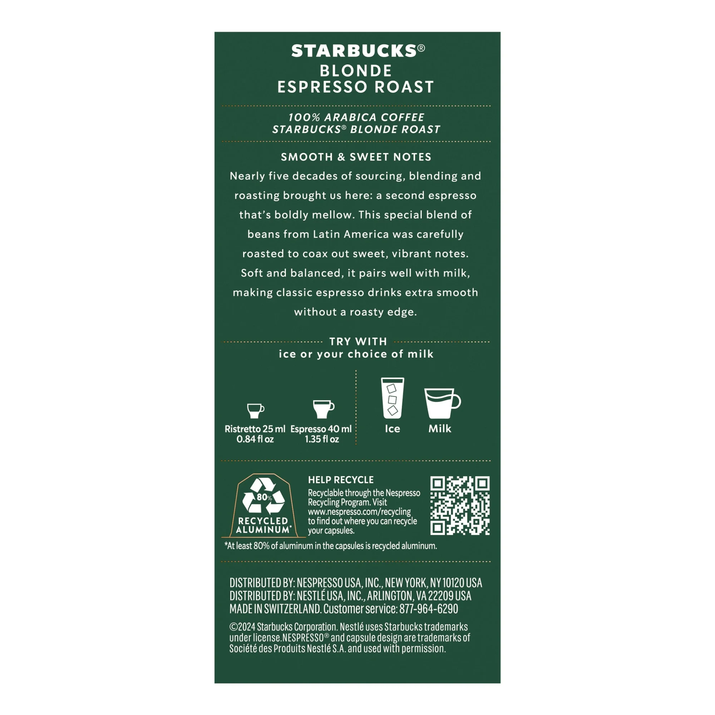 Starbucks by Nespresso Original Line, Starbucks Blonde Espresso Roast, Nespresso Pods, 10 Ct