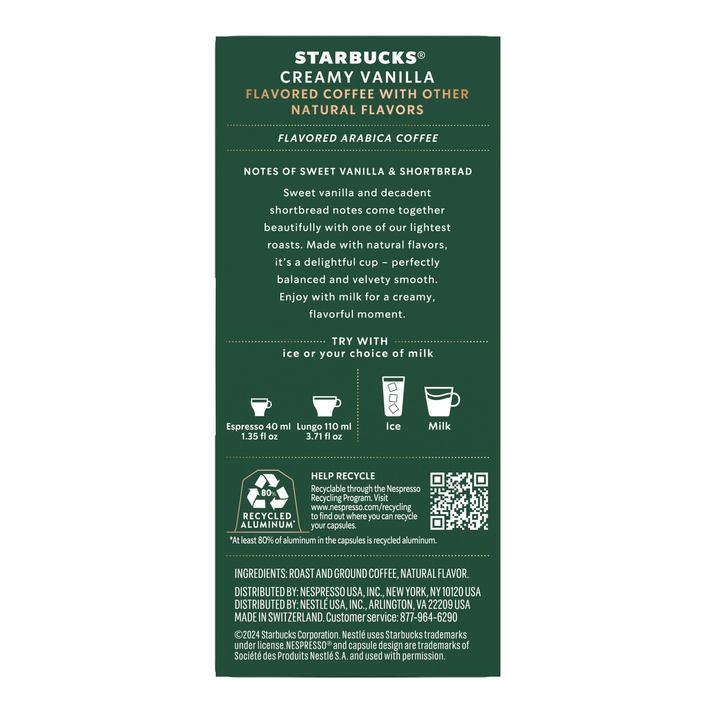 Starbucks by Nespresso Original Line, Creamy Vanilla, Flavored Roast Nespresso Pods, 10 Ct