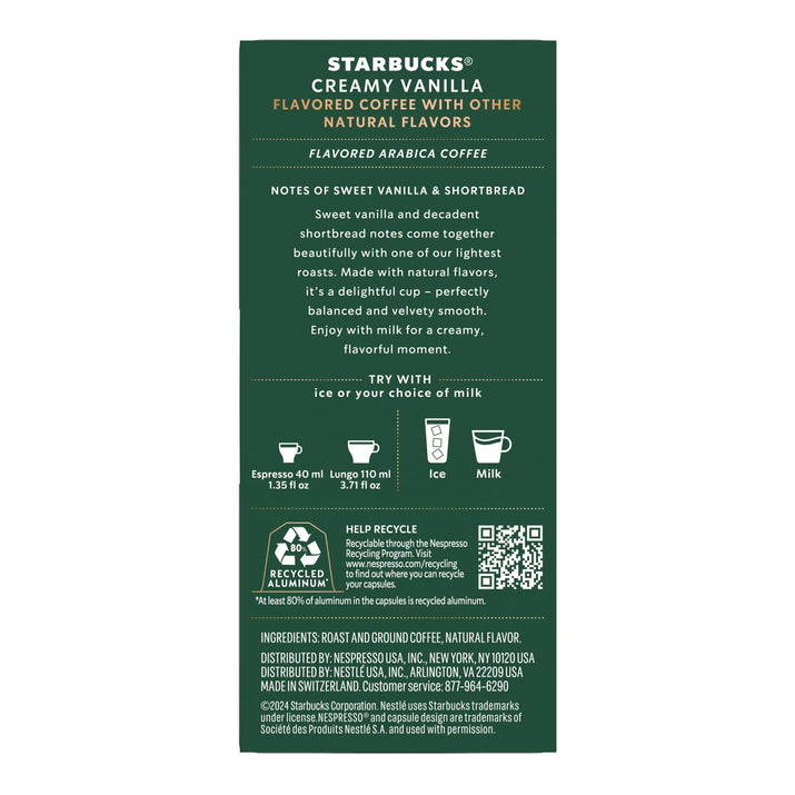 Starbucks by Nespresso Original Line, Creamy Vanilla, Flavored Roast Nespresso Pods, 10 Ct