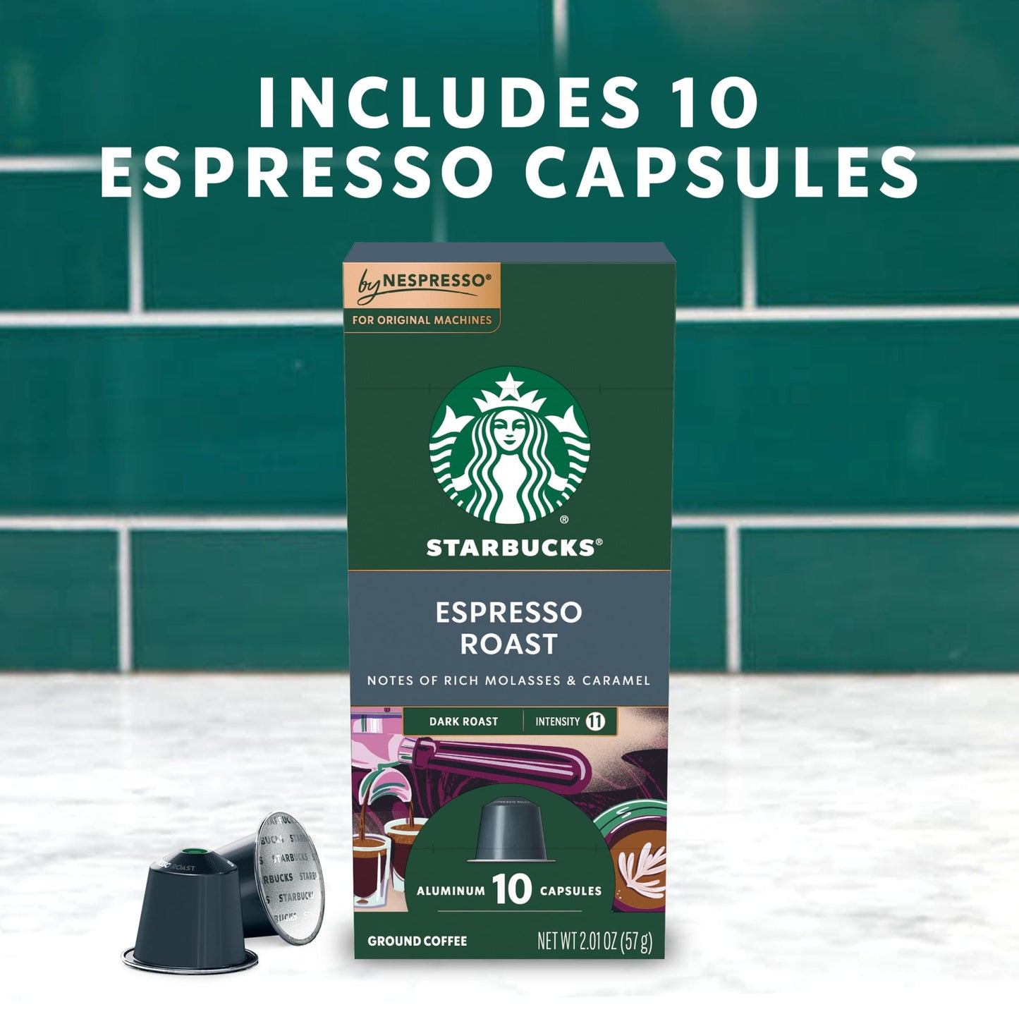 Starbucks by Nespresso Original Line, Espresso Roast, Dark Roast Nespresso Pods, 10 Count